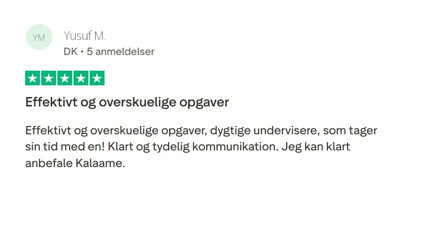 Trustpilot-anmeldelse af Kalaame fra Yusuf M.