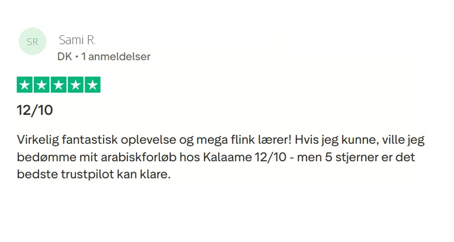 Trustpilot-anmeldelse af Kalaame fra Sami R.