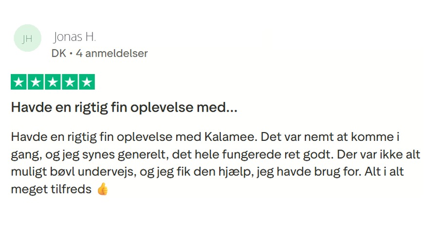 Trustpilot-anmeldelse af Kalaame fra Jonas H.