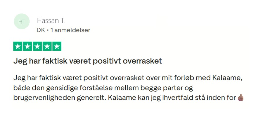 Trustpilot-anmeldelse af Kalaame fra Hassan T.