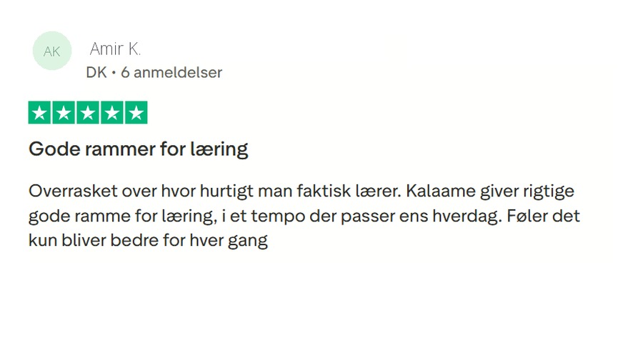 Trustpilot-anmeldelse af Kalaame fra Amir K.
